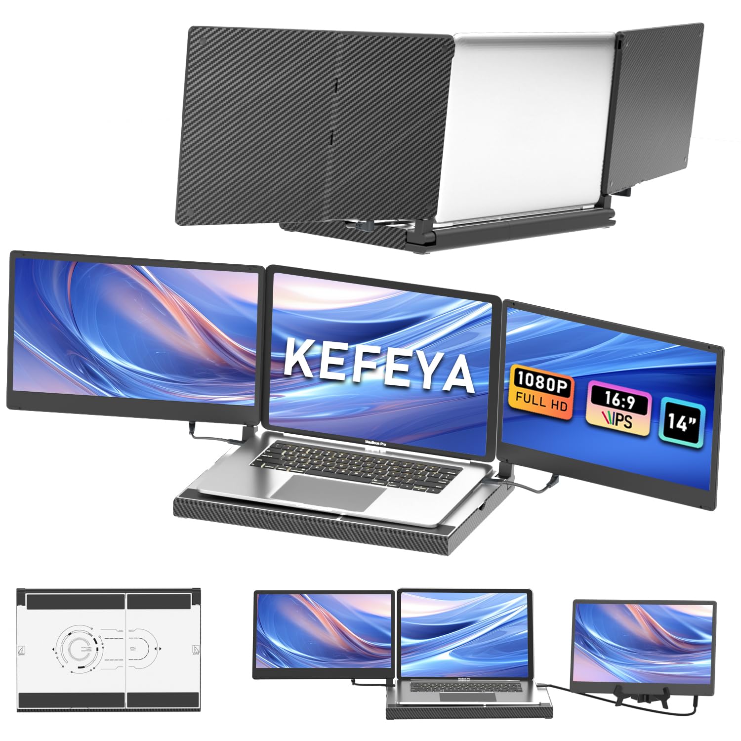 Foto 1 | Extensor Triple De Monitor Para Portátil Kefeya F3 14'' 1080p - Venta Internacional.