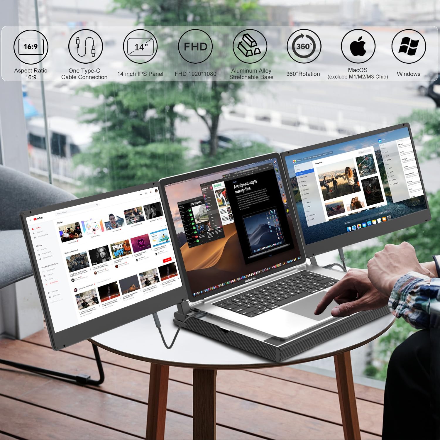 Foto 3 pulgar | Extensor Triple De Monitor Para Portátil Kefeya F3 14'' 1080p - Venta Internacional.
