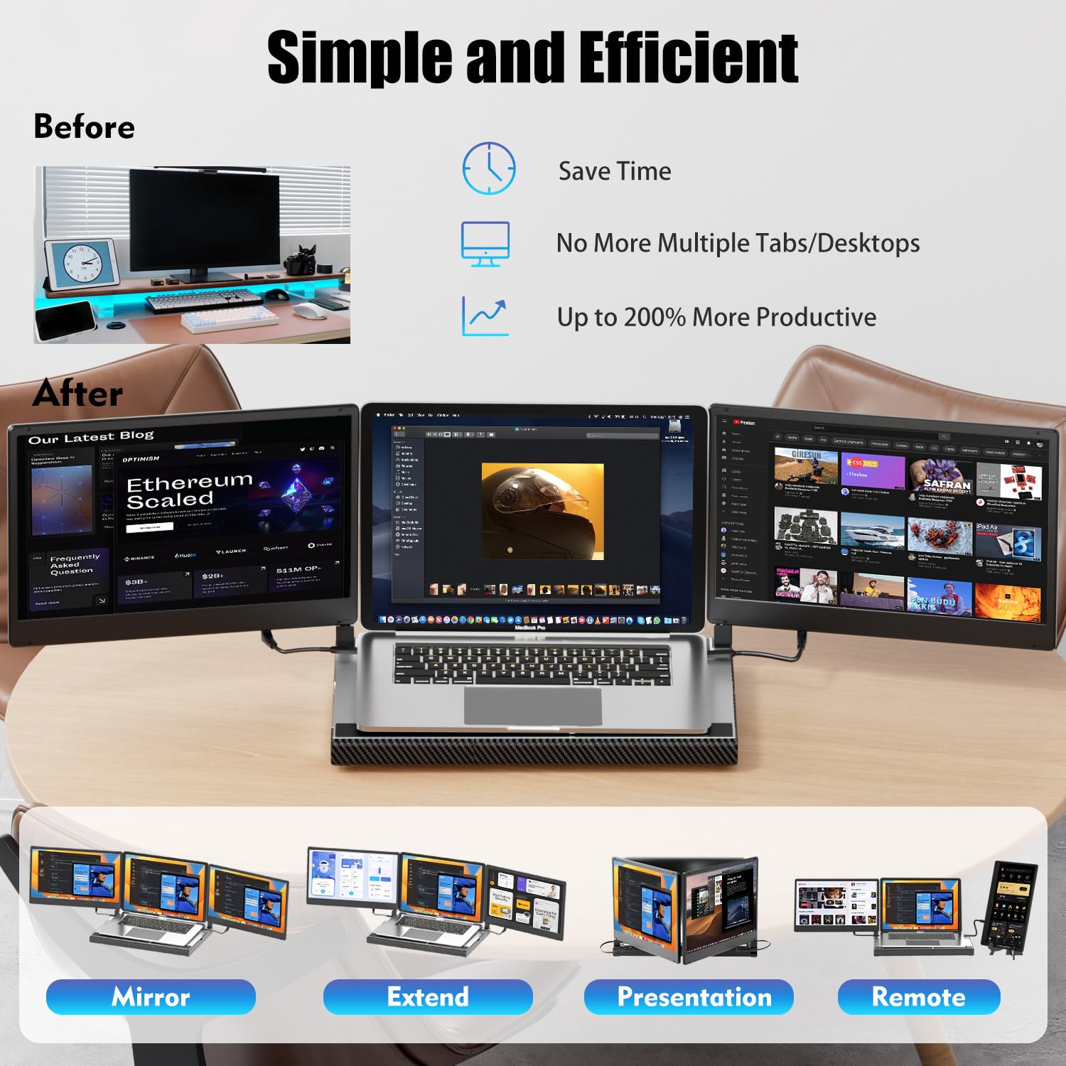 Foto 7 | Extensor Triple De Monitor Para Portátil Kefeya F3 14'' 1080p - Venta Internacional.