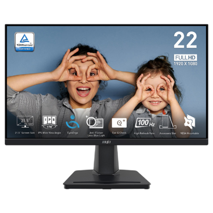Monitor Msi Pro Mp225 21.5 Pulgs Ips Fhd 1920x1080 100hz 1ms Mprt Adaptive-sync 8 Bits 2xhdmi 1xvga Negro