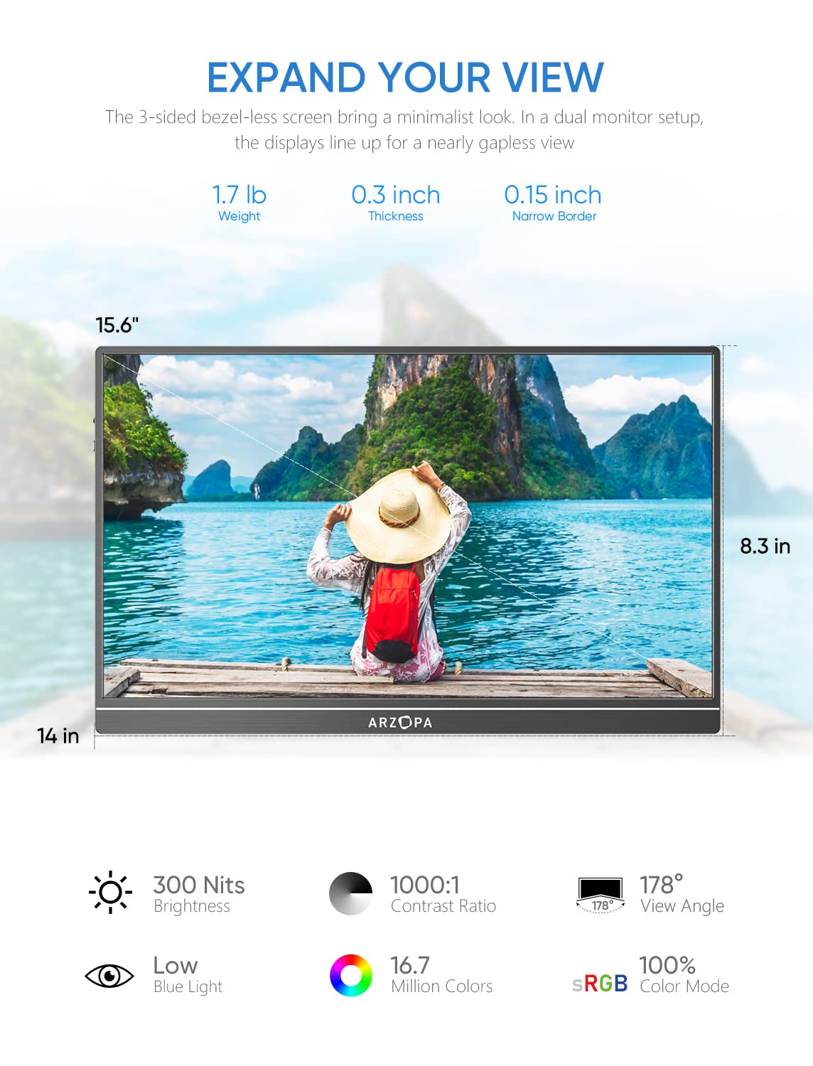 Foto 5 pulgar | Soporte Portátil Para Monitor Y Tableta Arzopa 15.6'' 1080p Fhd - Venta Internacional.