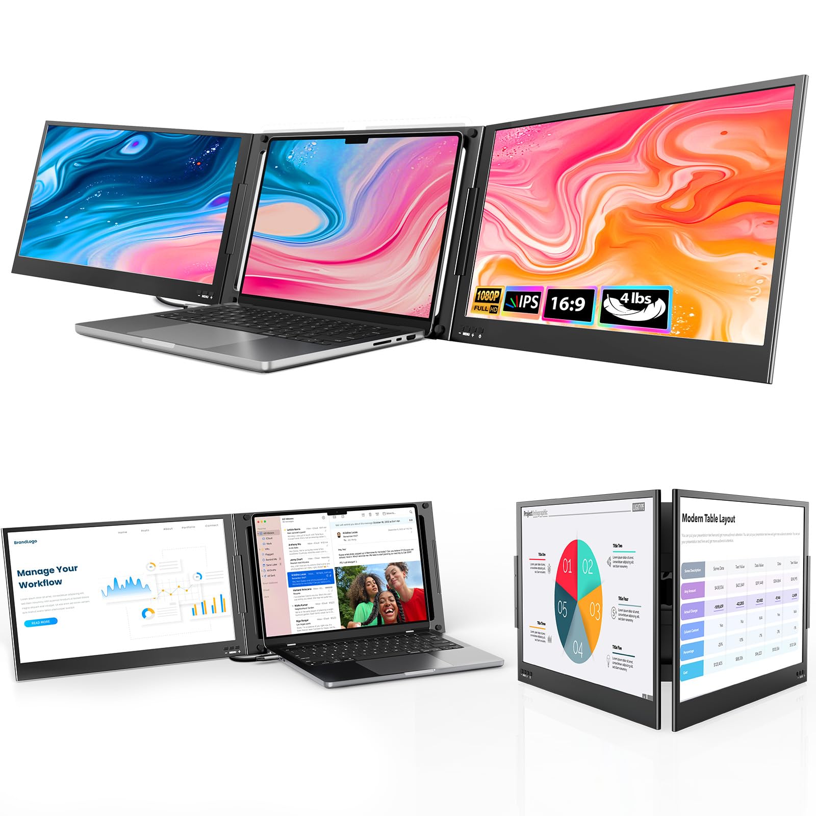 Extensor De Pantalla Para Portátil Qqh Z80a, 15.6 Pulgadas, Fhd Ips, Triple Monitor - Venta Internacional.