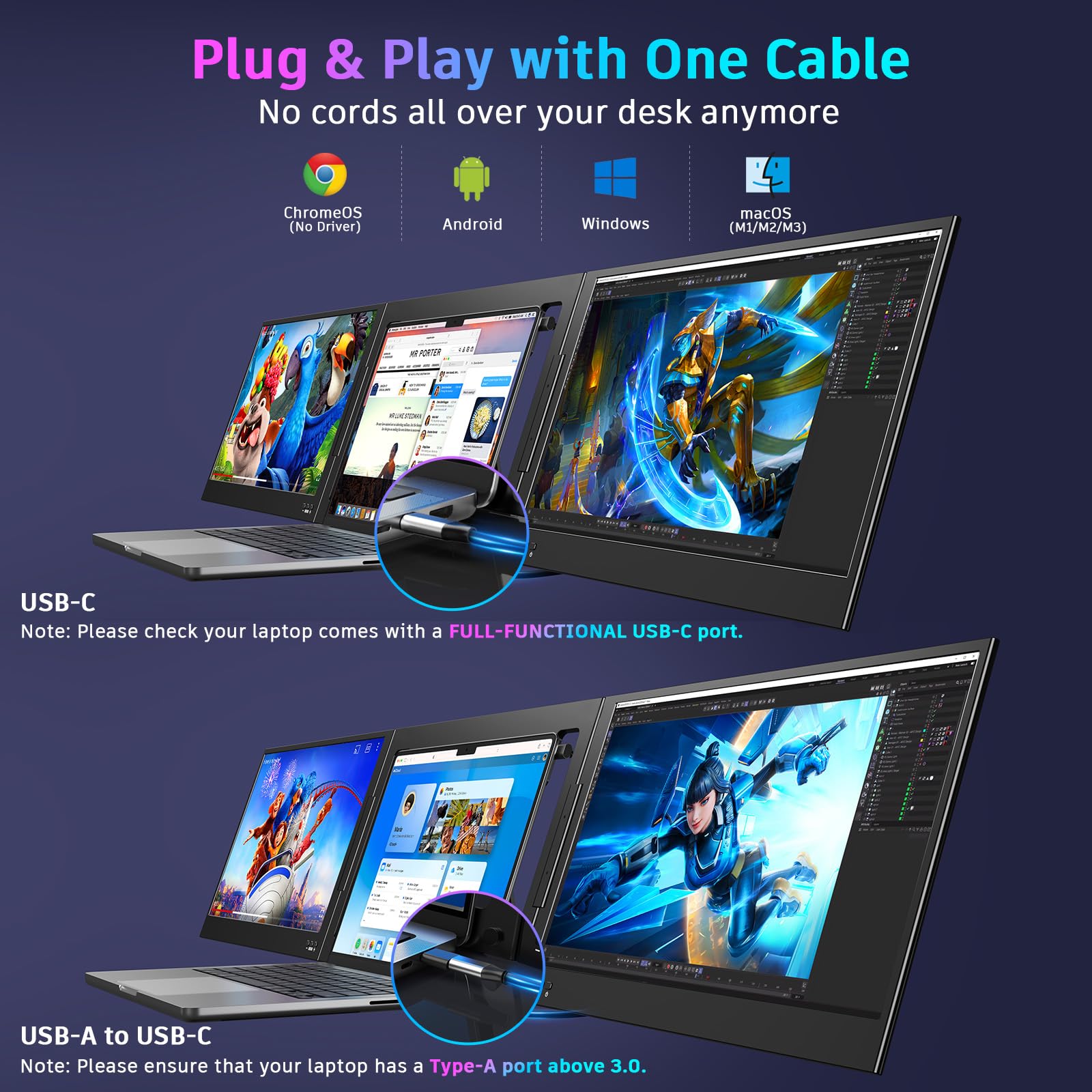 Foto 3 pulgar | Extensor De Pantalla Para Portátil Qqh Z80a, 15.6 Pulgadas, Fhd Ips, Triple Monitor - Venta Internacional.