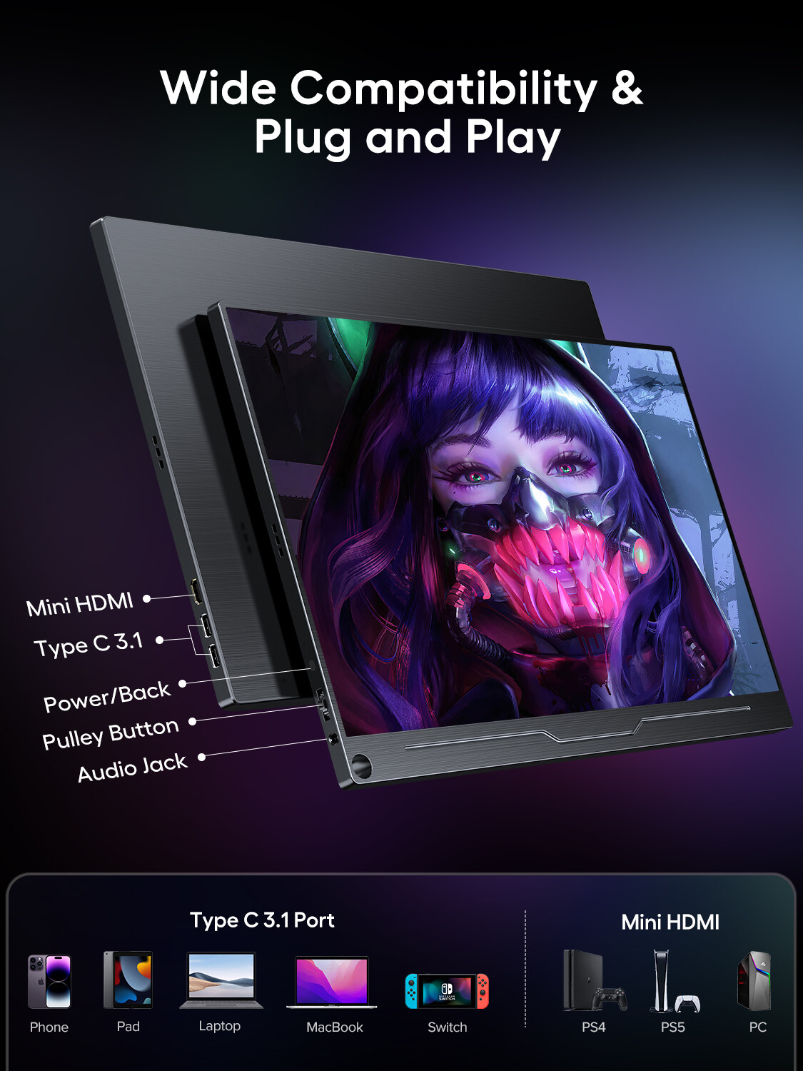 Foto 4 pulgar | Monitor Para Juegos Uperfect Portátil De 18,5 Pulgadas, 120 Hz Y 1080p