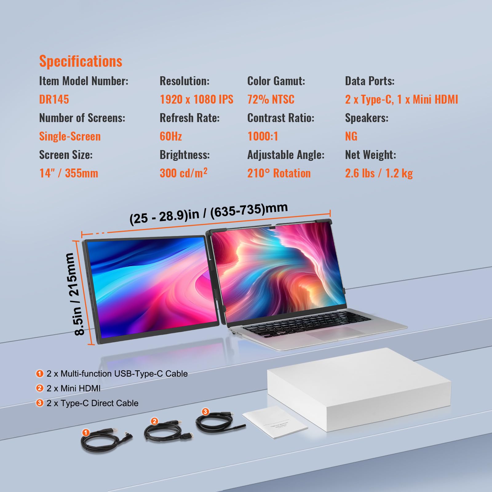 Foto 4 pulgar | Extensor De Pantalla Portátil Para Portátil Vevor 14'' Fhd 1080p Ips - Venta Internacional.