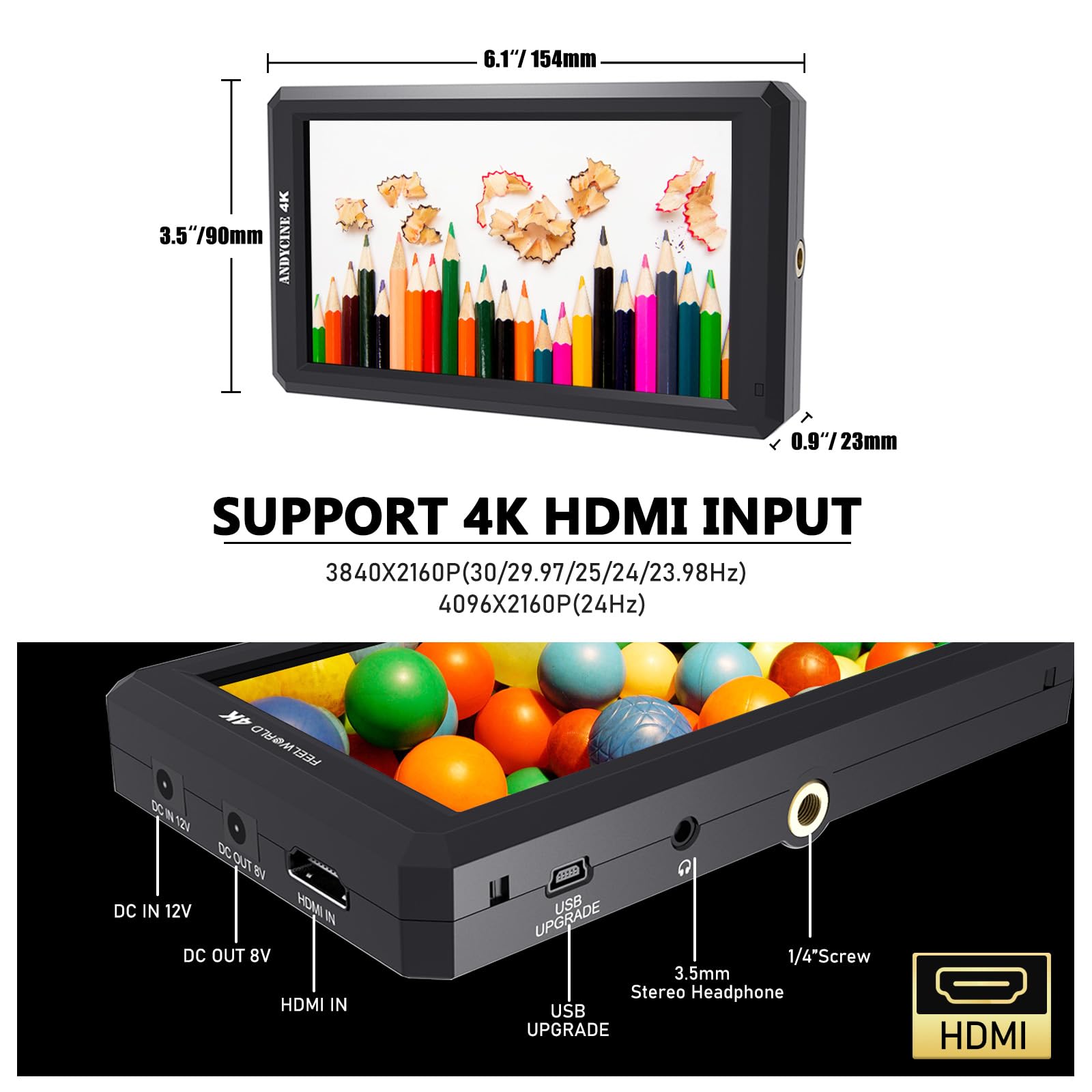 Foto 5 | Monitor De Cámara Feelworld F6 4k Hdmi De 5.7 Pulgadas Con Batería Y Funda - Venta Internacional.