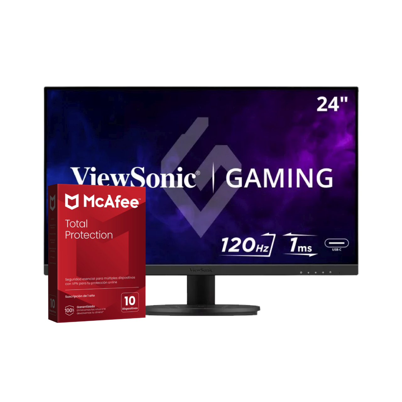 Foto 1 | Monitor Gamer Viewsonic Vx2416a 24'' 1080p 1ms 120hz + Antivirus Mcafee Total Protection 10 Dispositivos (digital)