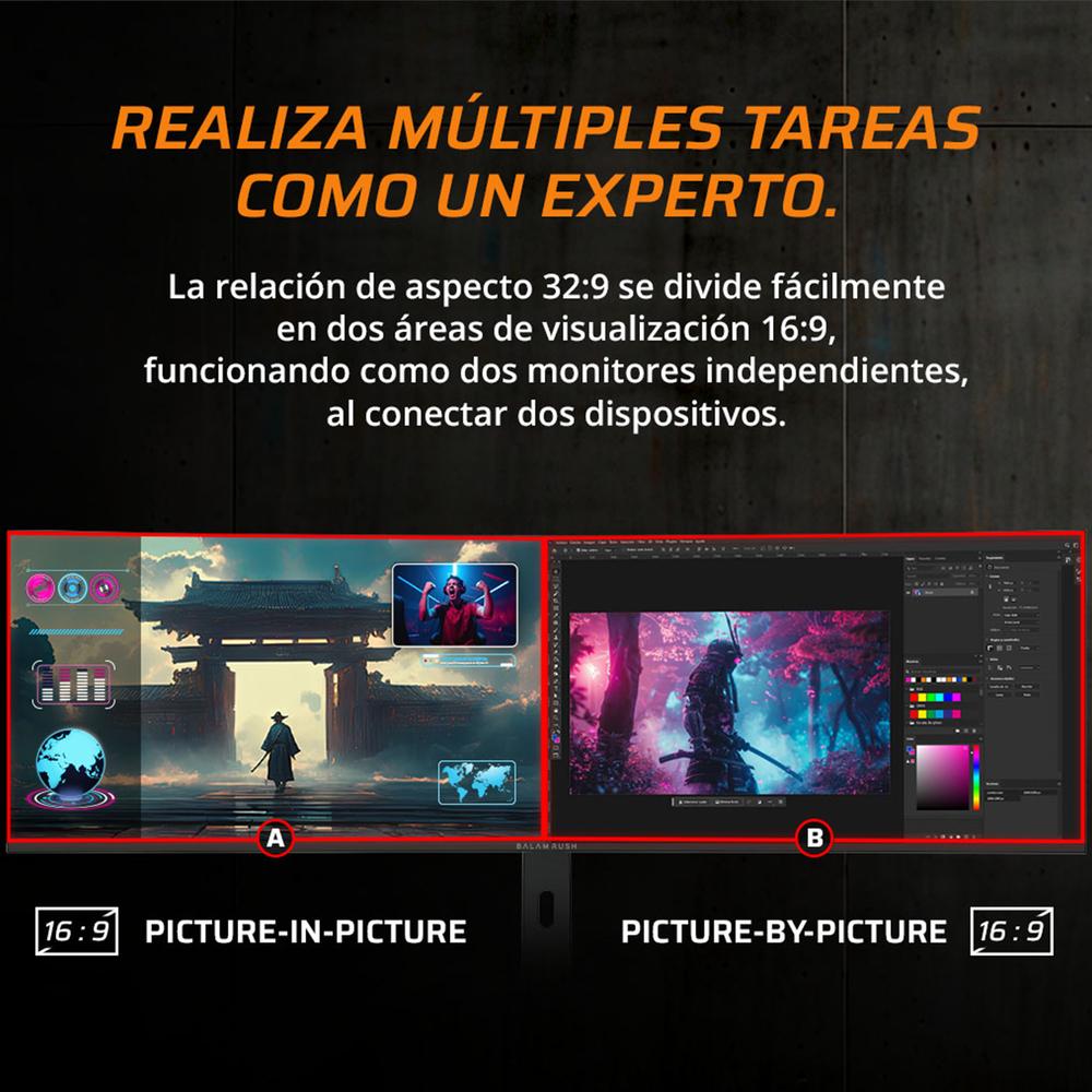 Foto 4 pulgar | Monitor Gamer Curvo 49 Balam Rush Exorvit Earth Mzx49c 1ms 144hz Dqhd Ips Led Hdmi Usb-c Altavoces F