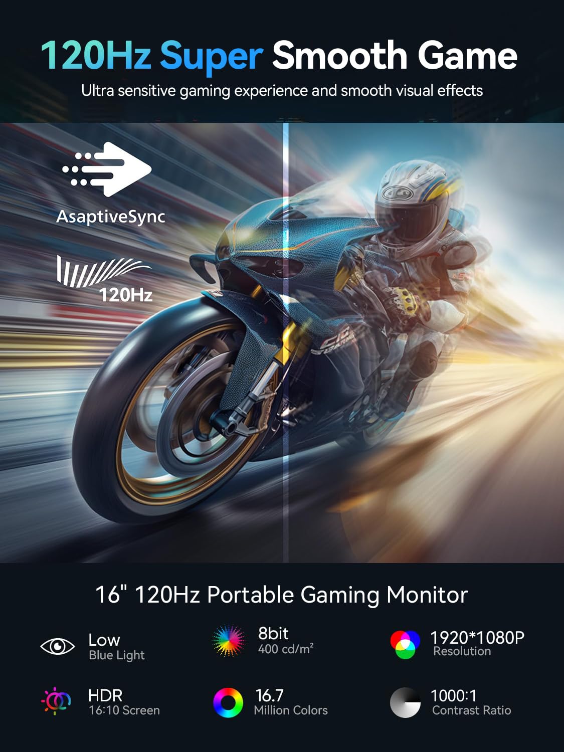 Foto 3 pulgar | Monitor Portátil Para Juegos Uperfect 16 Pulgadas 120 Hz Hdr 400 Nits 1080p - Venta Internacional.