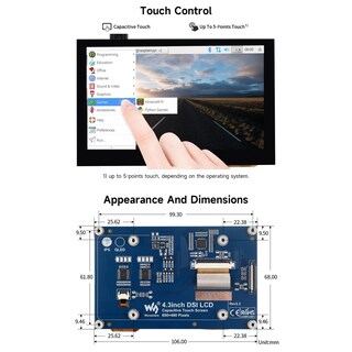 Foto 6 | Pantalla Táctil Capacitiva Waveshare De 4.3 Pulgadas Para Raspberry Pi - Venta Internacional.