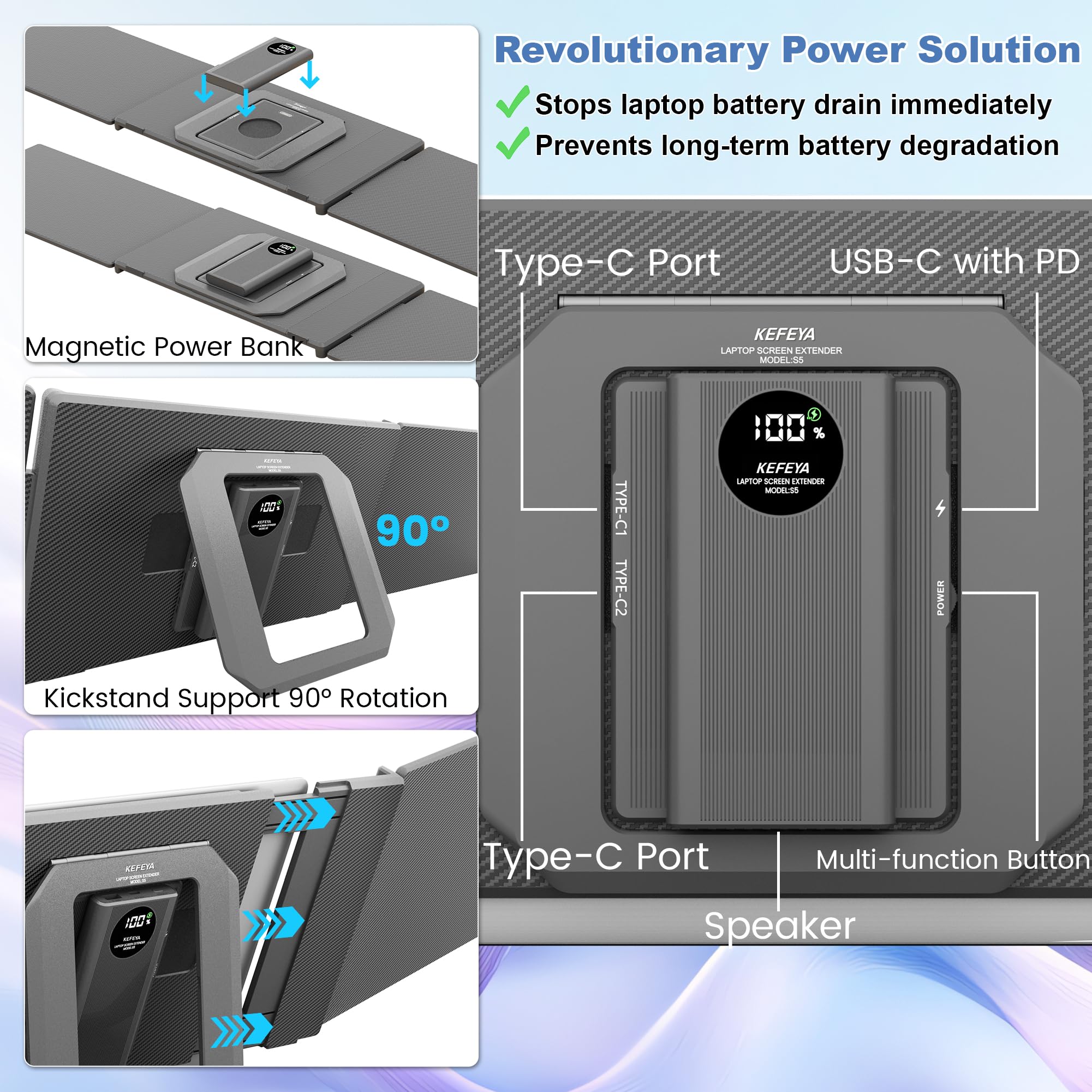 Foto 4 pulgar | Extensor De Pantalla Para Portátil Kefeya 15.6 Pulgadas Fhd 1080p Ips Con Banco De Energía - Venta Internacional.
