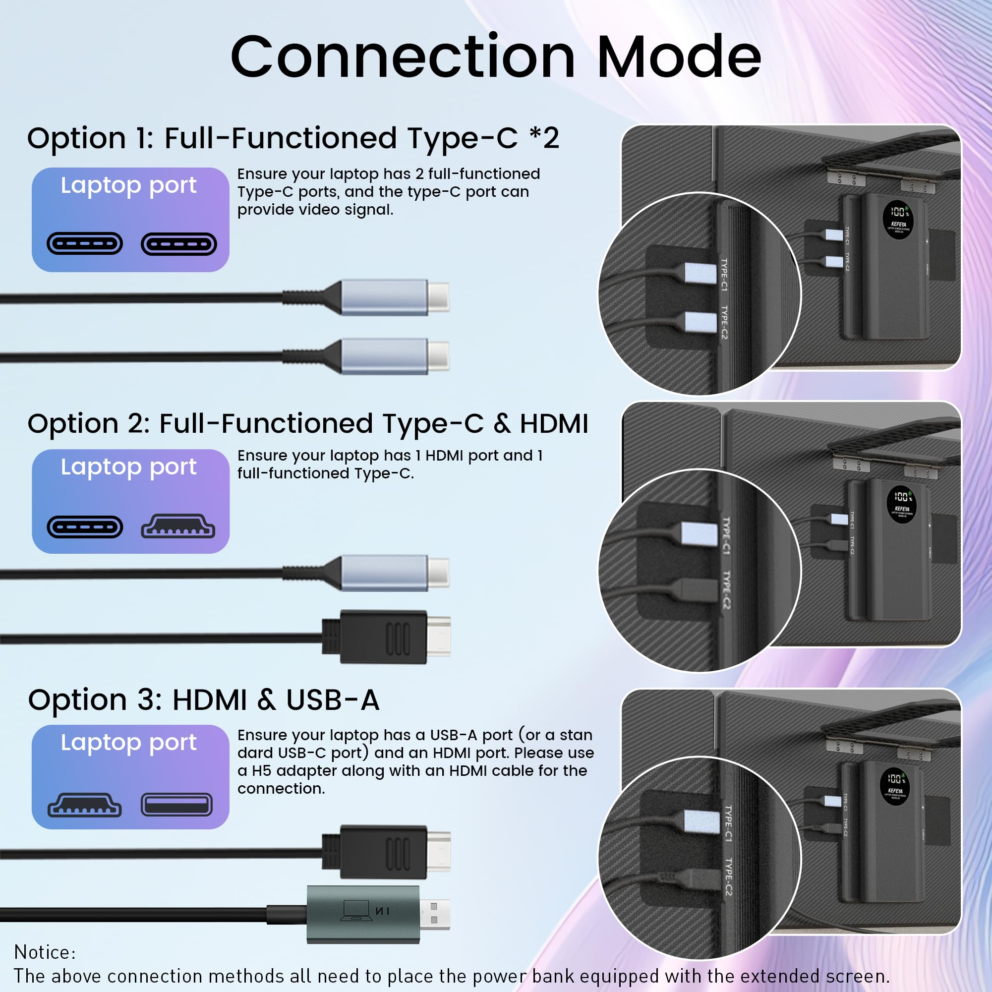 Foto 4 | Extensor De Pantalla Para Portátil Kefeya 15.6 Pulgadas Fhd 1080p Ips Con Banco De Energía - Venta Internacional.