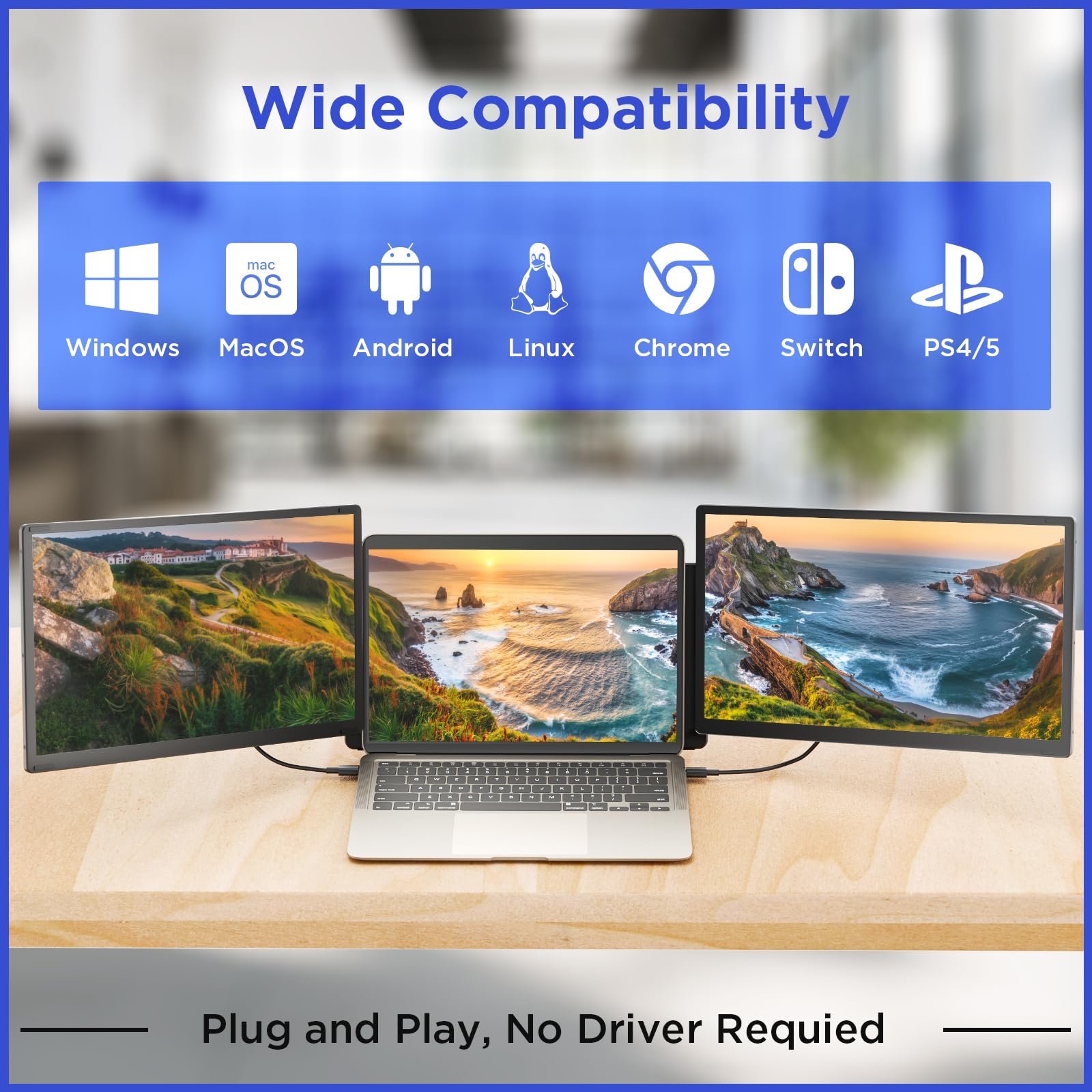Foto 5 | Extensor De Pantalla Para Portátil Maxfree  15.6 Pulgadas  1080p  Triple Monitor - Venta Internacional.