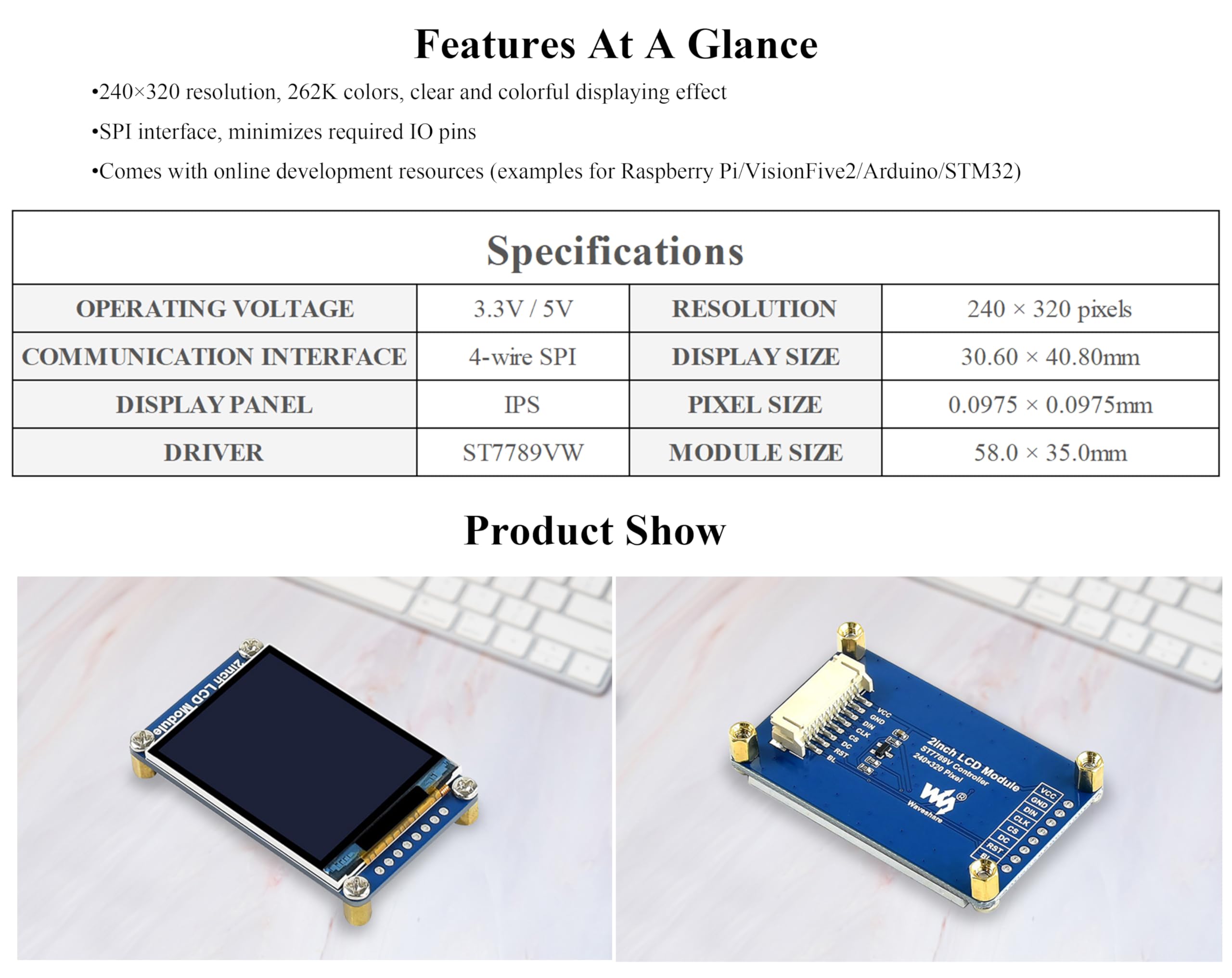 Foto 5 pulgar | Módulo De Pantalla Lcd Waveshare Mini De 2 Pulgadas Para Raspberry Pi - Venta Internacional.