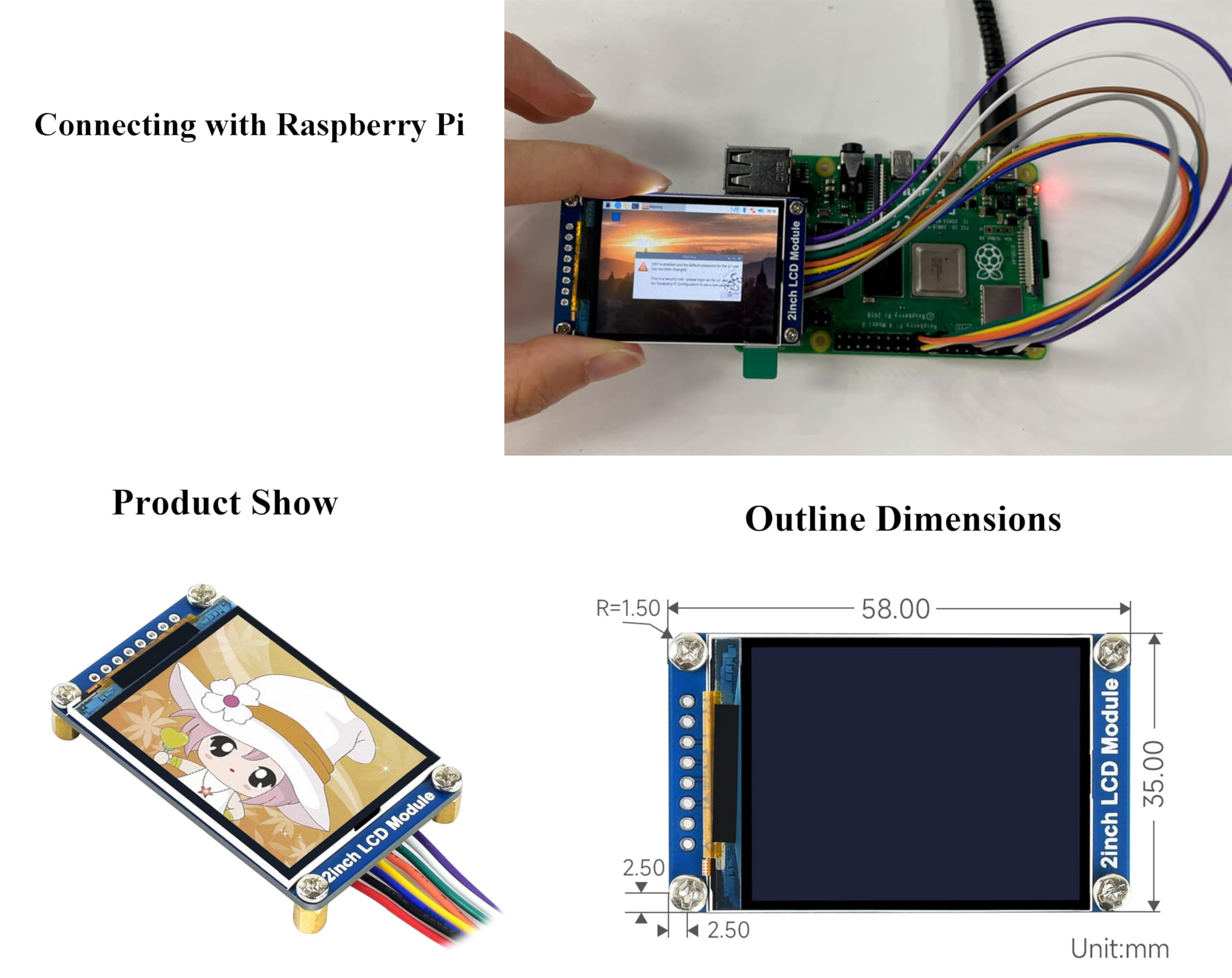 Foto 7 pulgar | Módulo De Pantalla Lcd Waveshare Mini De 2 Pulgadas Para Raspberry Pi - Venta Internacional.