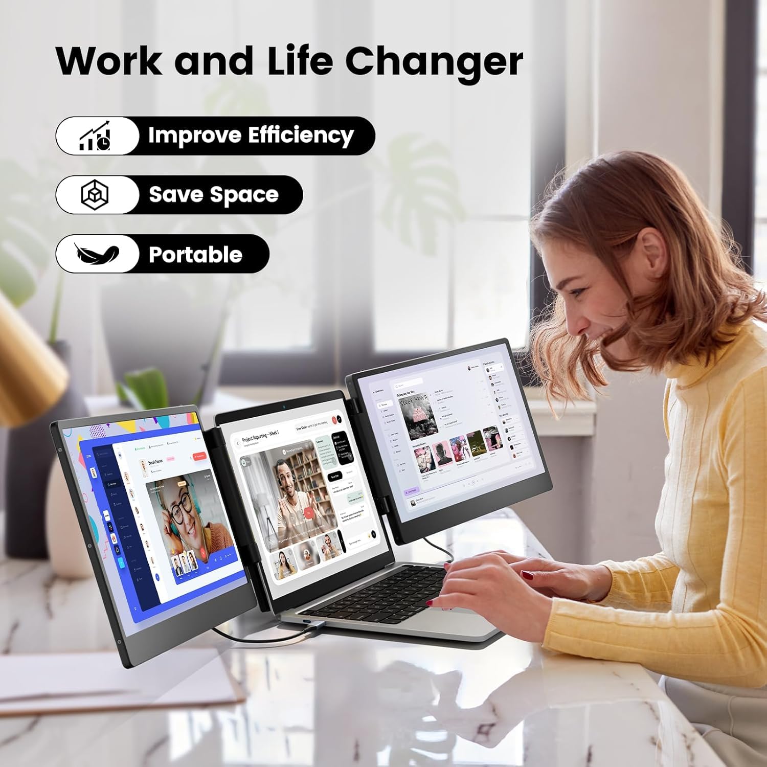 Foto 6 | Extensor De Pantalla Para Portátil Kefeya 14 1 Pulgadas Con Triple Monitor 1080p - Venta Internacional.