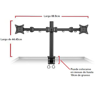 Foto 3 | Soporte Para Mesa O Escritorio Para 2 Monitores De 13 A 27'' Negro