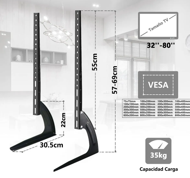 Foto 3 pulgar | Soporte Xtellar De Tv/monitor 32'' A 80'' Máx 35kg Base De Pantalla