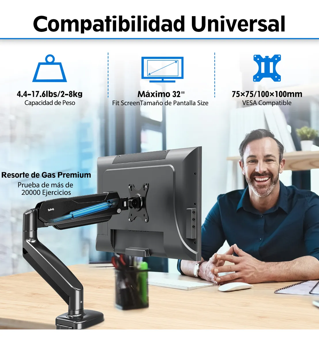 Foto 2 | Soporte De Escritorio Belug Monitor Mountup 17-32 Pulgadas Negro