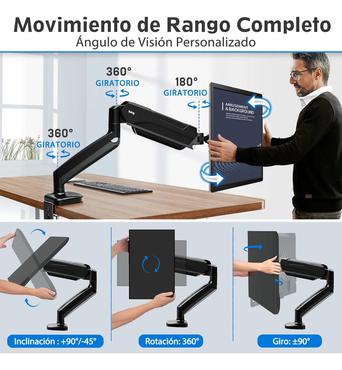 Foto 4 pulgar | Soporte De Escritorio Belug Monitor Mountup 17-32 Pulgadas Negro
