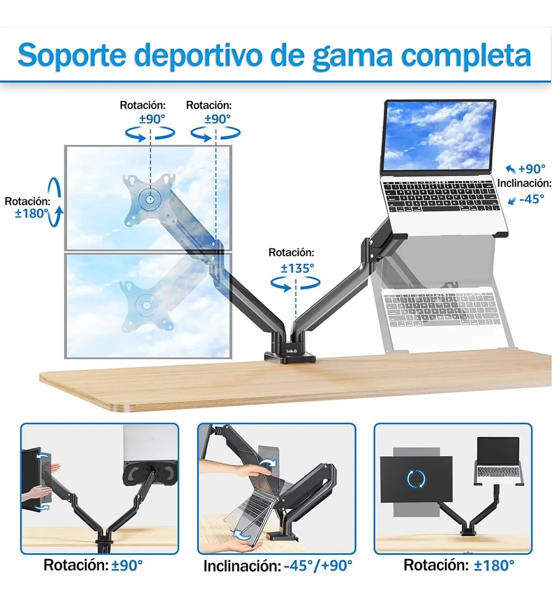 Foto 3 | Soporte De Monitor  Lab.g Ajustable De Doble Brazo Con Bandeja Negro