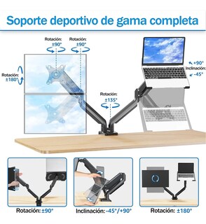 Foto 3 | Soporte De Monitor Belug Ajustable De Doble Brazo Con Bandeja Negro