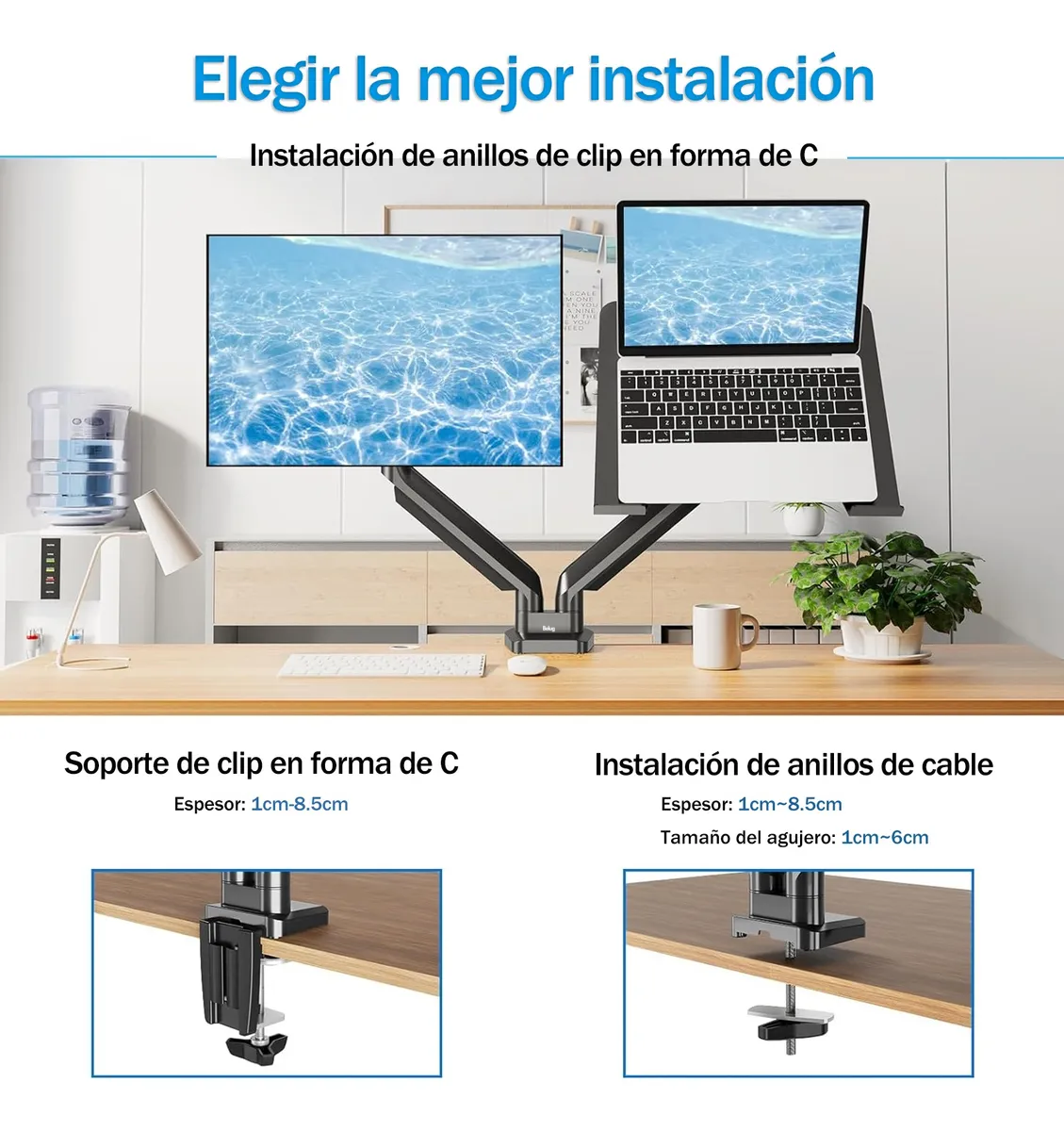 Foto 5 pulgar | Soporte De Monitor  Belug Ajustable De Doble Brazo Con Bandeja Negro