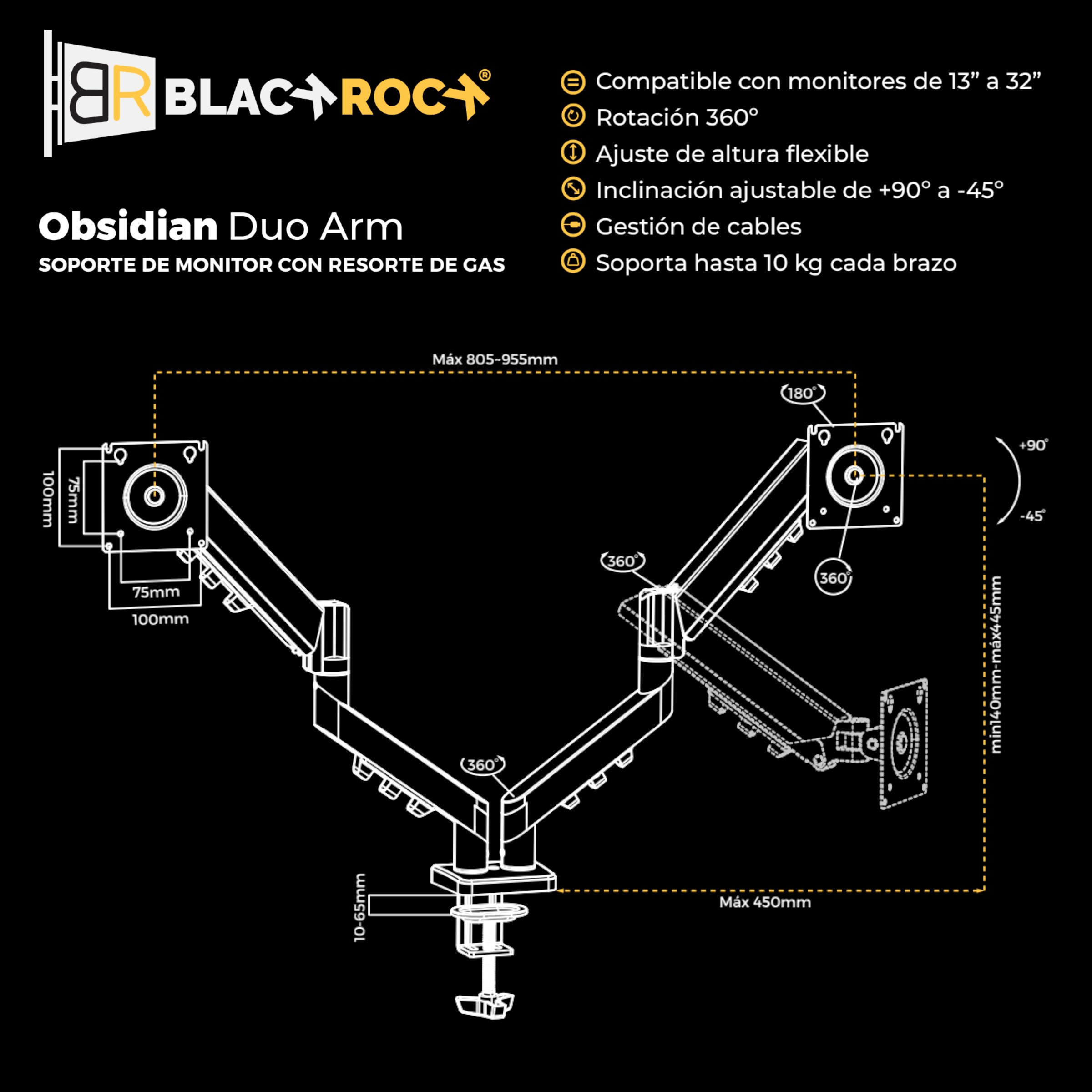 Foto 7 | Soporte Doble para Monitor Articulado BlackRock para Pantallas de 13 a 32 Pulgadas