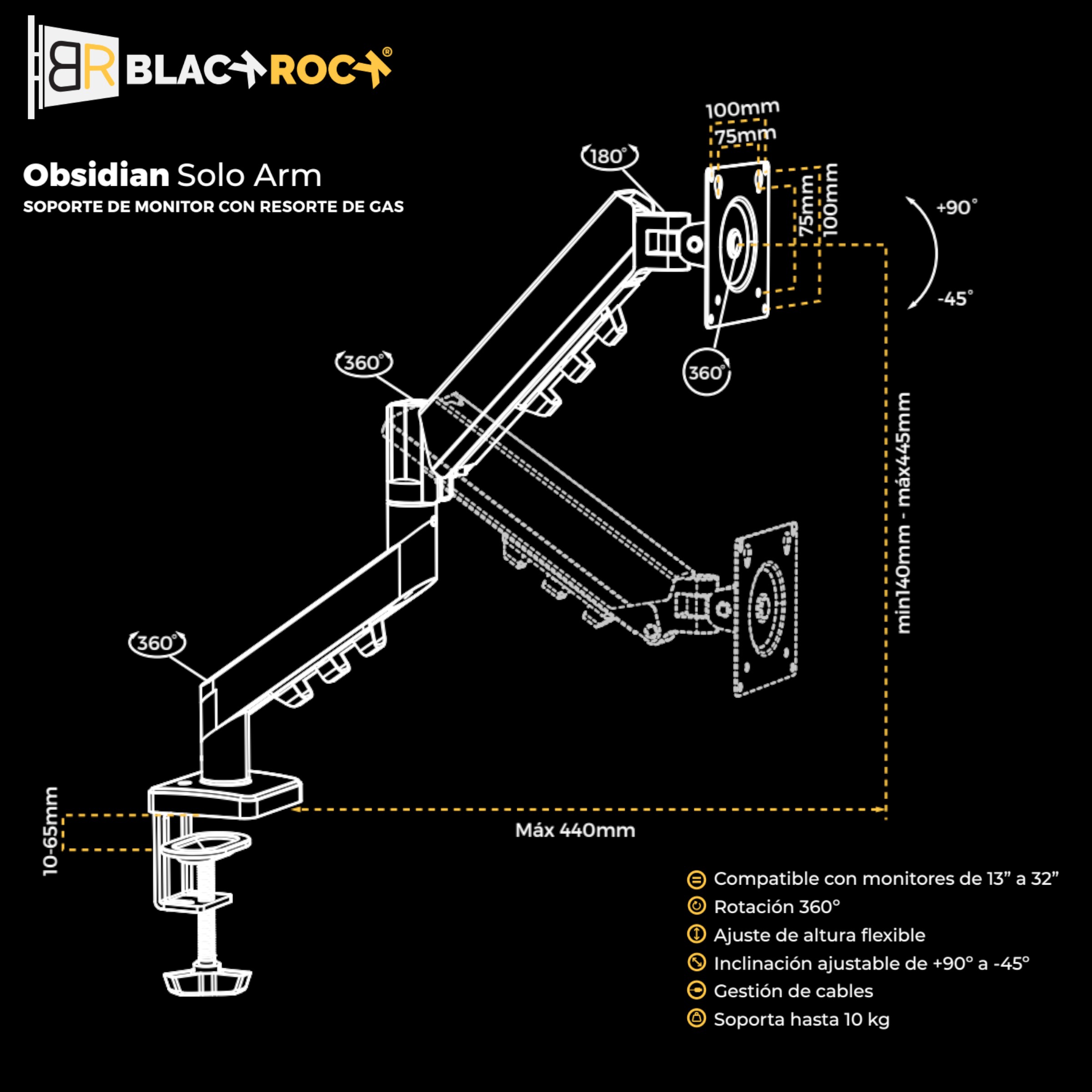 Foto 7 | Soporte para Monitor Articulado BlackRock para Pantallas de 13 a 32 Pulgadas