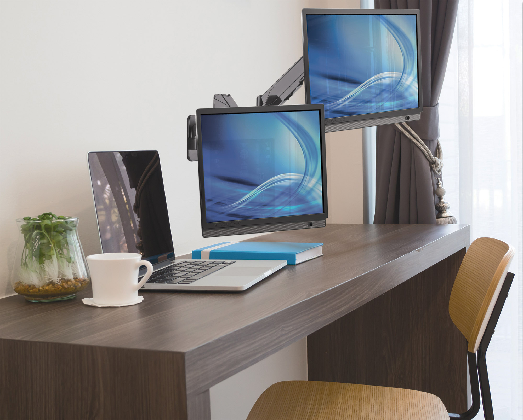 Foto 7 pulgar | Soporte de Pared Manhattan 461627 color Negro 2 Monitores Pistones Gas Brazos Articulados 17'' a 32''  8 K