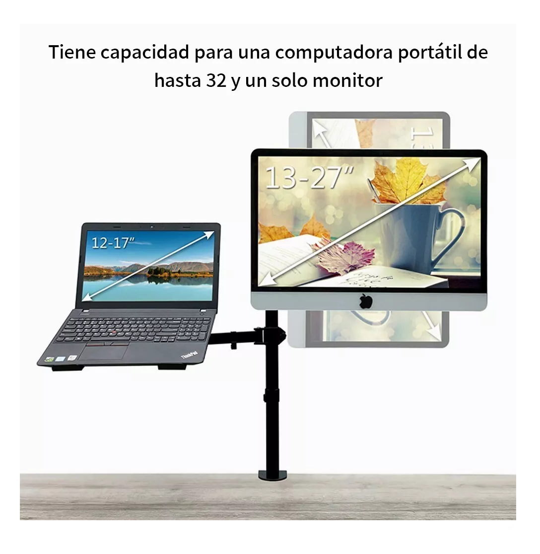 Foto 3 | Soporte De Monitor Dual Para Monitor Y Portátil Negro
