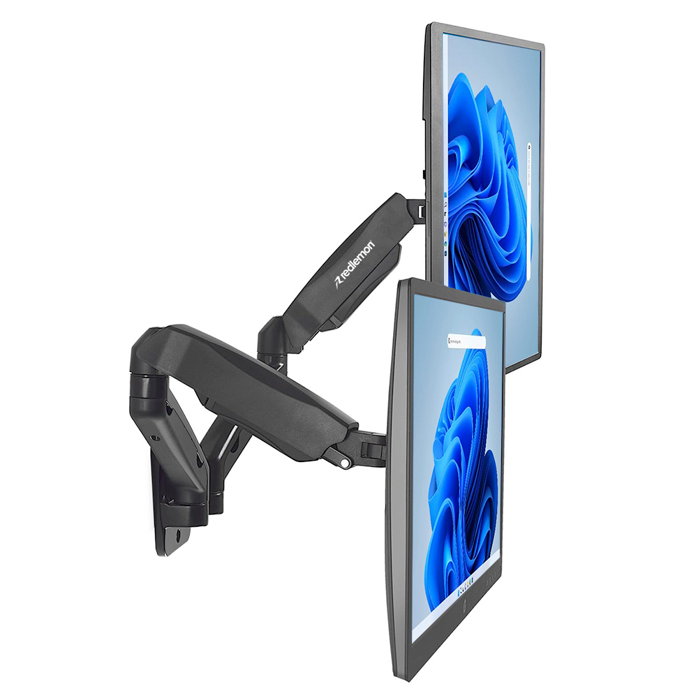 Soporte para 2 Monitores de Pared Brazo Móvil Hidráulico 17” a 32” Pulgadas, Redlemon, Color Negro
