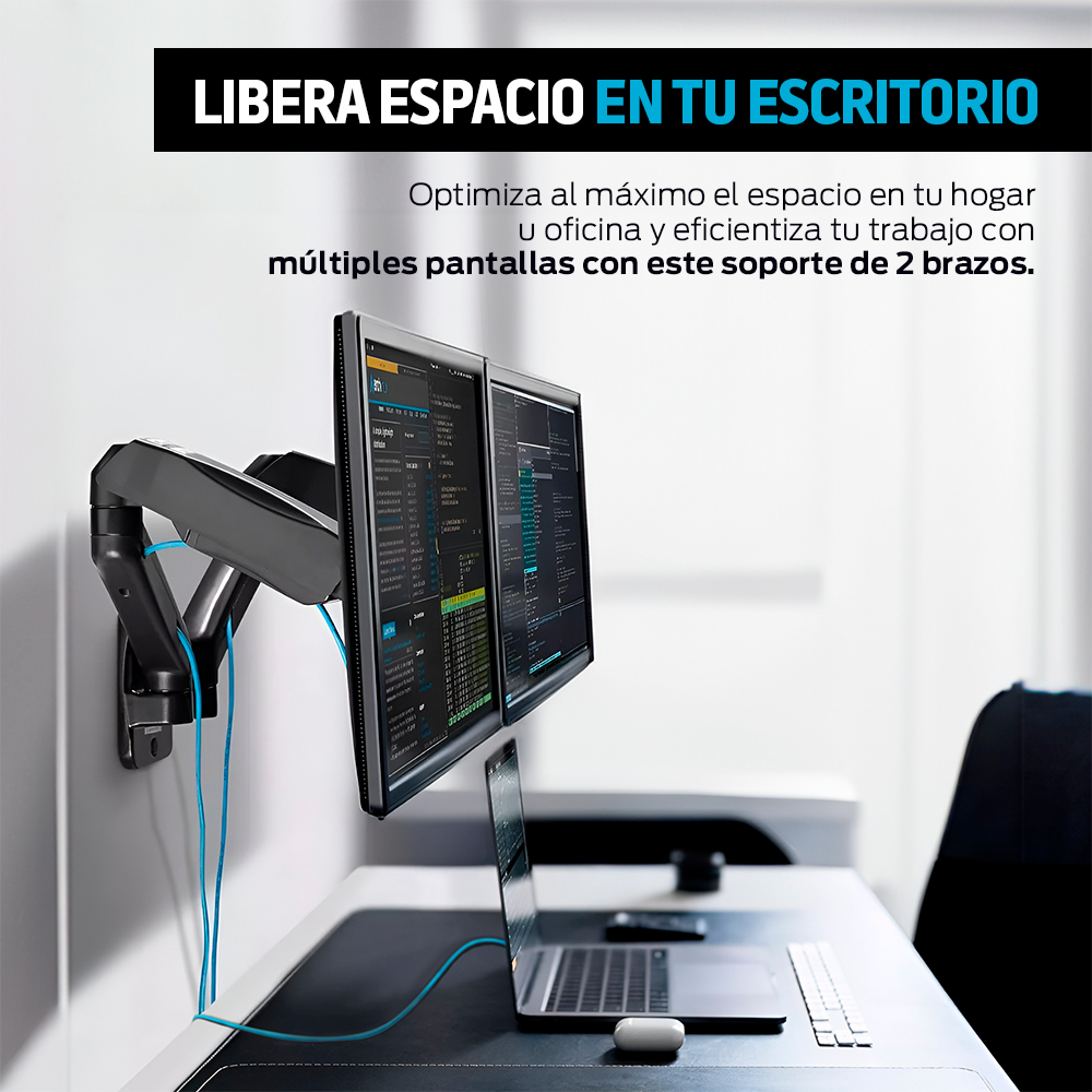 Foto 4 pulgar | Soporte para 2 Monitores de Pared Brazo Móvil Hidráulico 17” a 32” Pulgadas, Redlemon, Color Negro