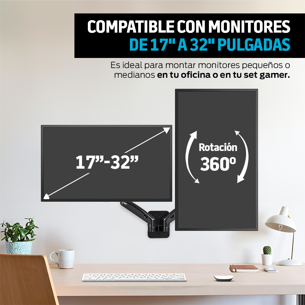 Foto 5 pulgar | Soporte para 2 Monitores de Pared Brazo Móvil Hidráulico 17” a 32” Pulgadas, Redlemon, Color Negro