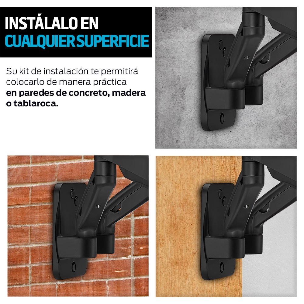 Foto 6 | Soporte para 2 Monitores de Pared Brazo Móvil Hidráulico 17” a 32” Pulgadas, Redlemon, Color Negro