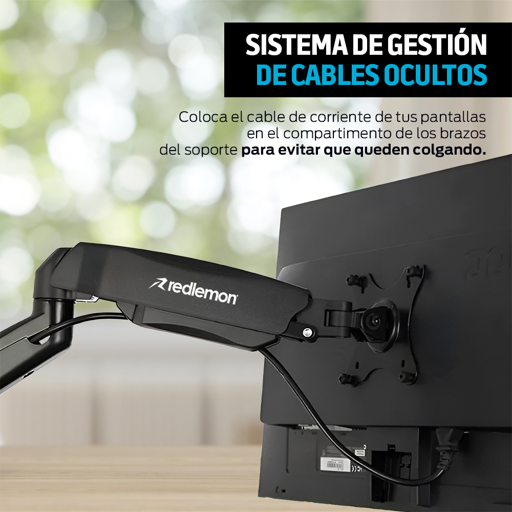 Foto 7 | Soporte para 2 Monitores de Pared Brazo Móvil Hidráulico 17” a 32” Pulgadas, Redlemon, Color Negro