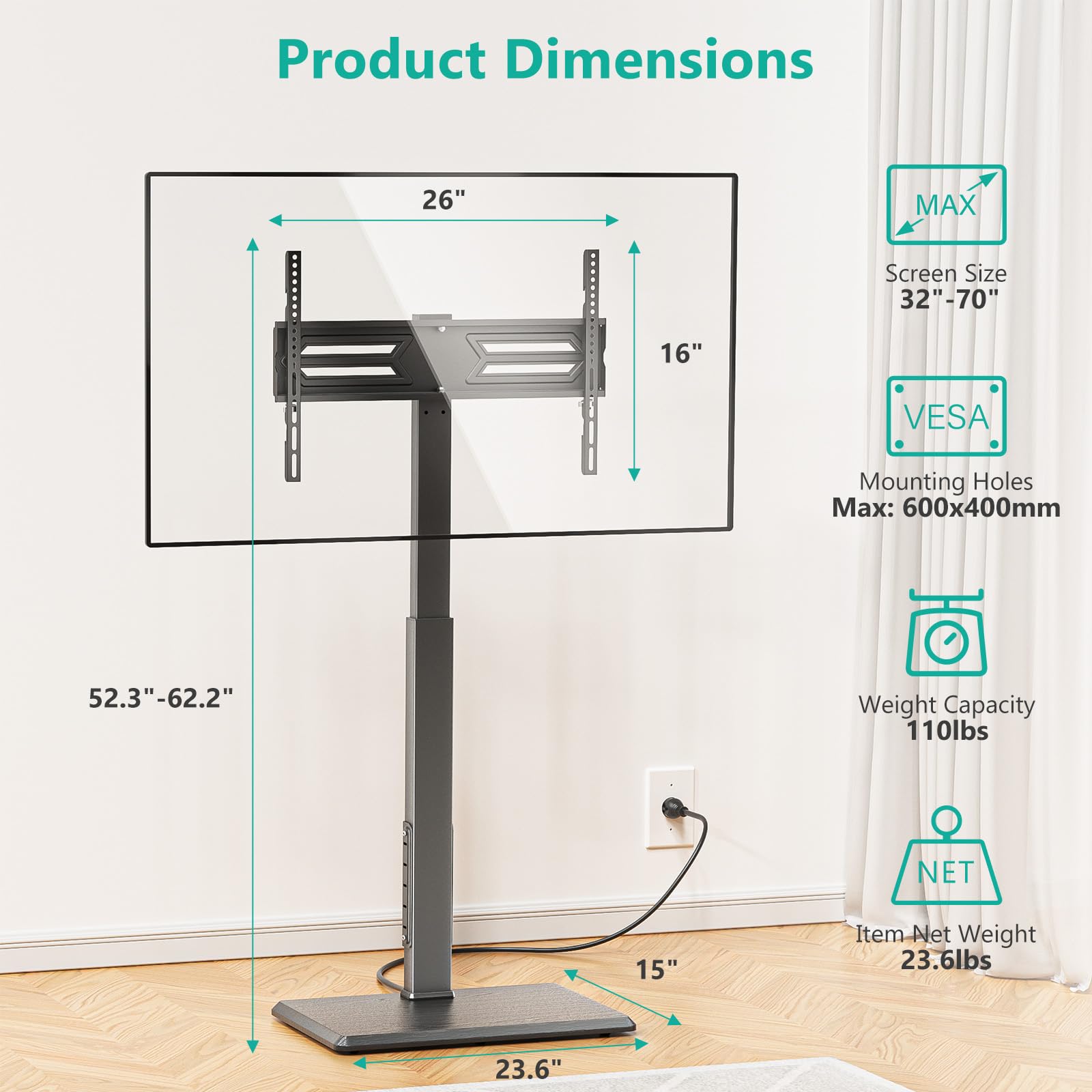 Foto 6 pulgar | Soporte de Suelo Wali Tvdvd-7p para Tv de 32 a 75 " de hasta 50 kg - Venta Internacional