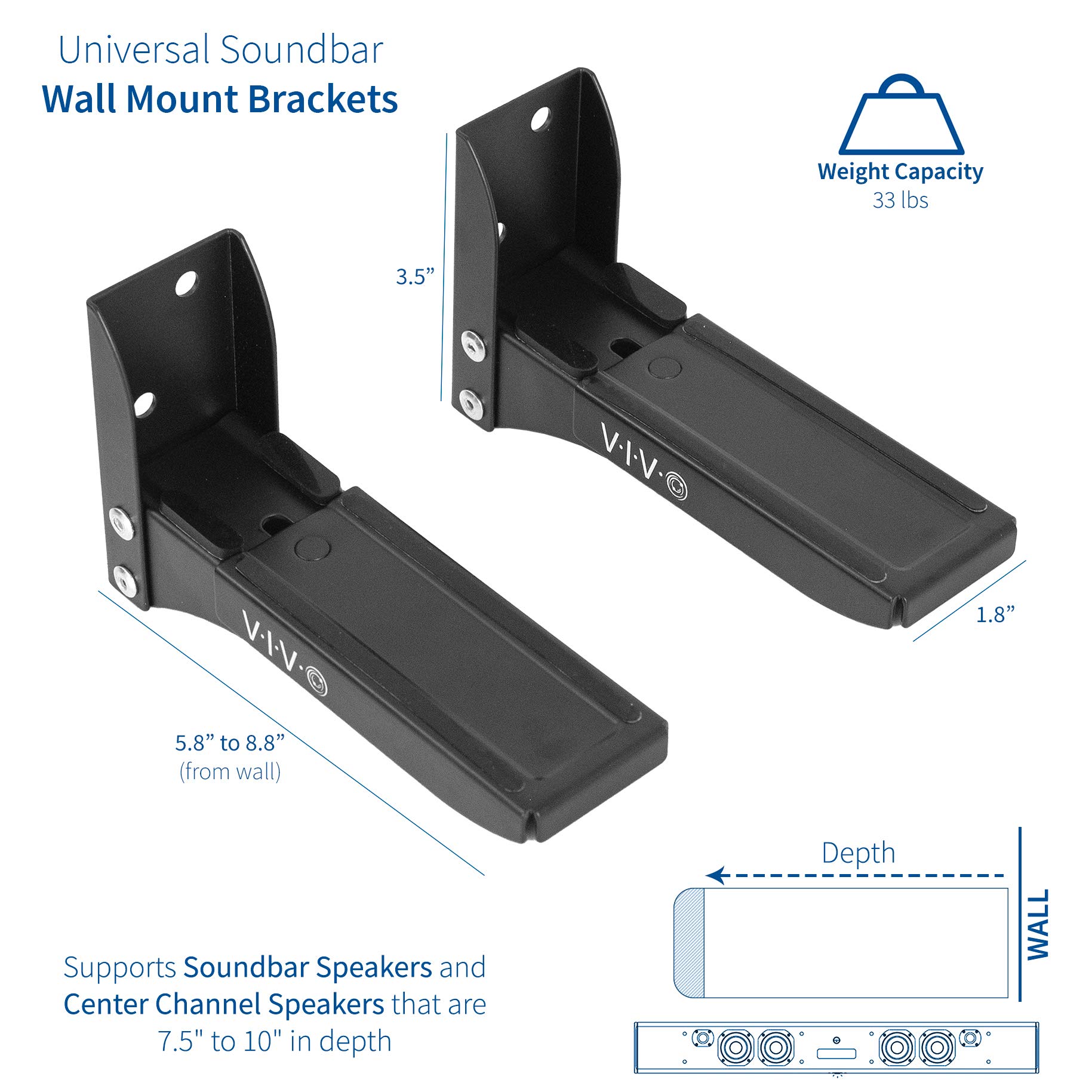 Foto 3 pulgar | Soporte de Pared para Barra de Sonido Vivo Steel Universal L Soportes Negros - Venta Internacional