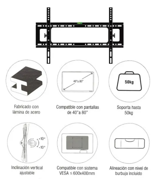 Foto 5 pulgar | Soporte Xtellar De Tv De Pared 40'' A 80'' Base Fija, Color Negro