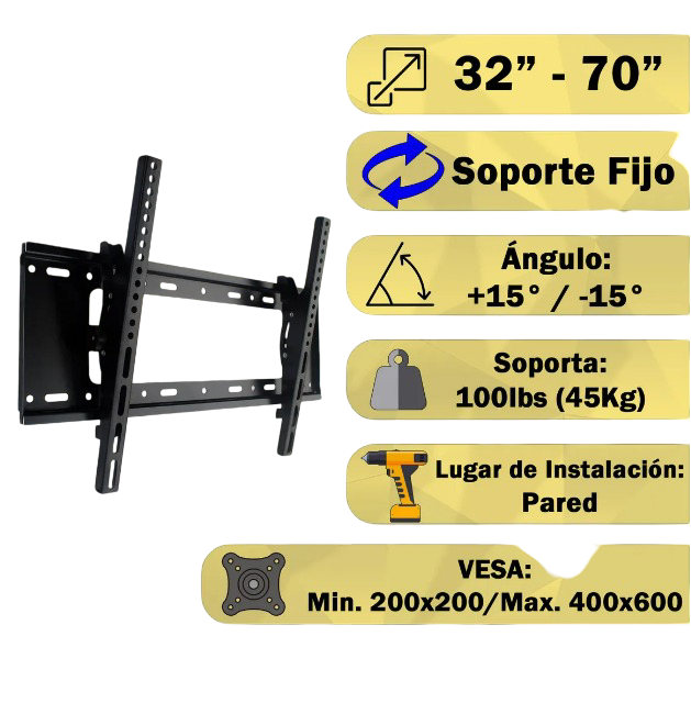 Foto 5 pulgar | Xtellar Base Fija Para Tv Televisor Pantalla Color Negro 70''