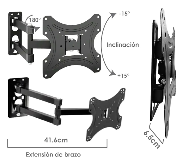 Foto 2 | Soporte Xtellar Pantalla TV Pared 14-42 Pulgadas Brazo Negro