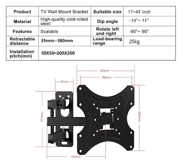 Foto 3 | Soporte Xtellar Pantalla TV Pared 14-42 Pulgadas Brazo Negro