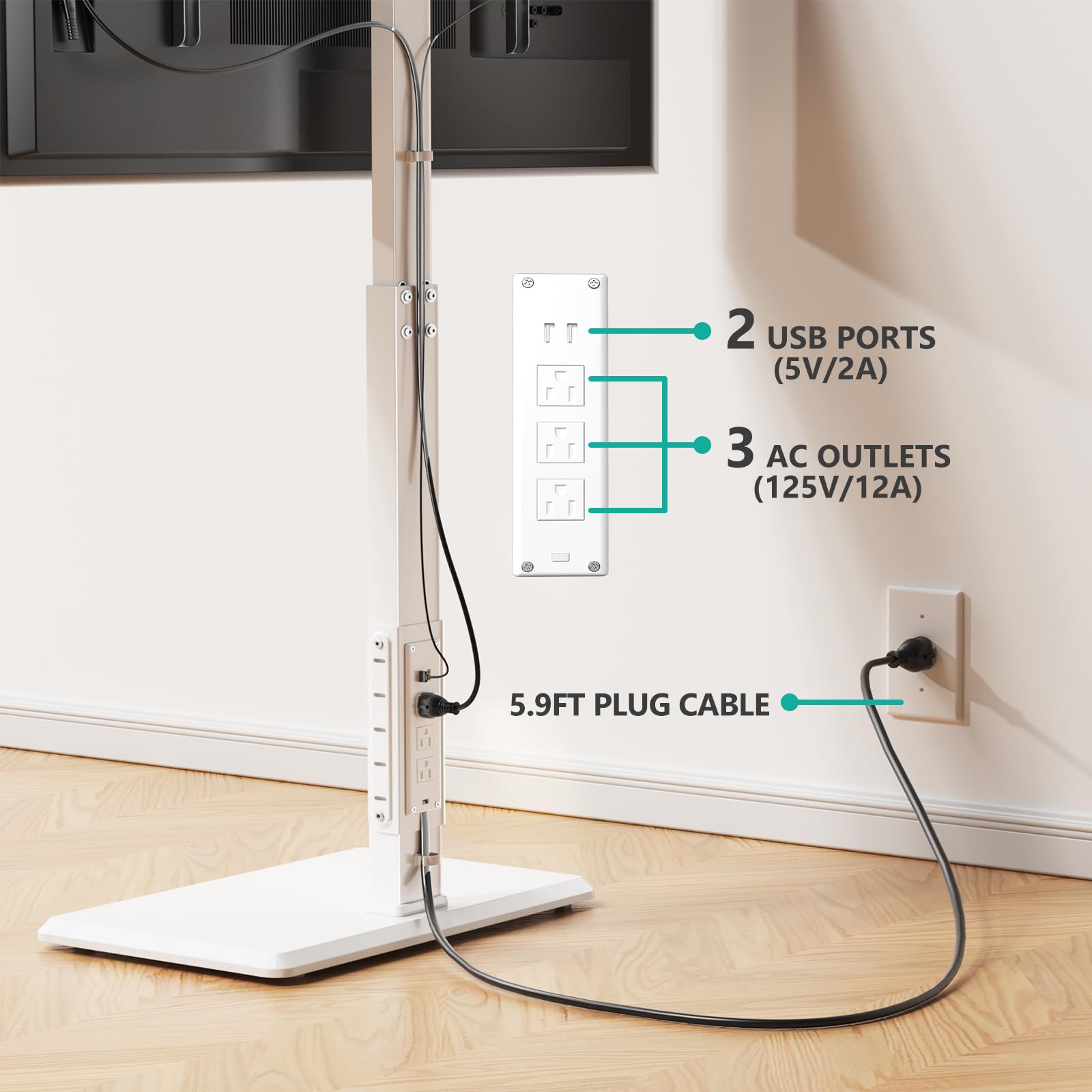 Foto 2 | Soporte De Suelo Wali Tvdvd-7pw Para Televisores De 32 A 70 Pulgadas, Color Blanco - Venta Internacional.