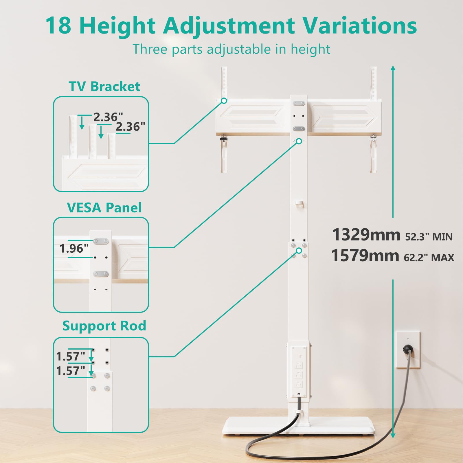 Foto 4 pulgar | Soporte De Suelo Wali Tvdvd-7pw Para Televisores De 32 A 70 Pulgadas, Color Blanco - Venta Internacional.