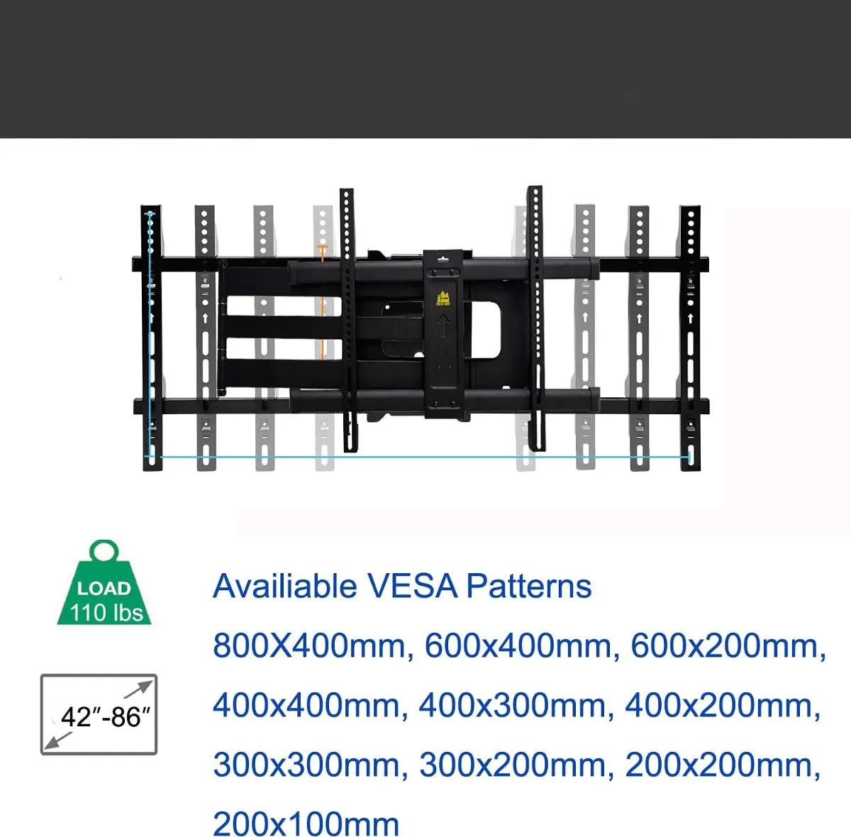 Foto 4 | Soporte Tv Pared Con Brazo 109cm Para 42-86 Pulgadas Negro