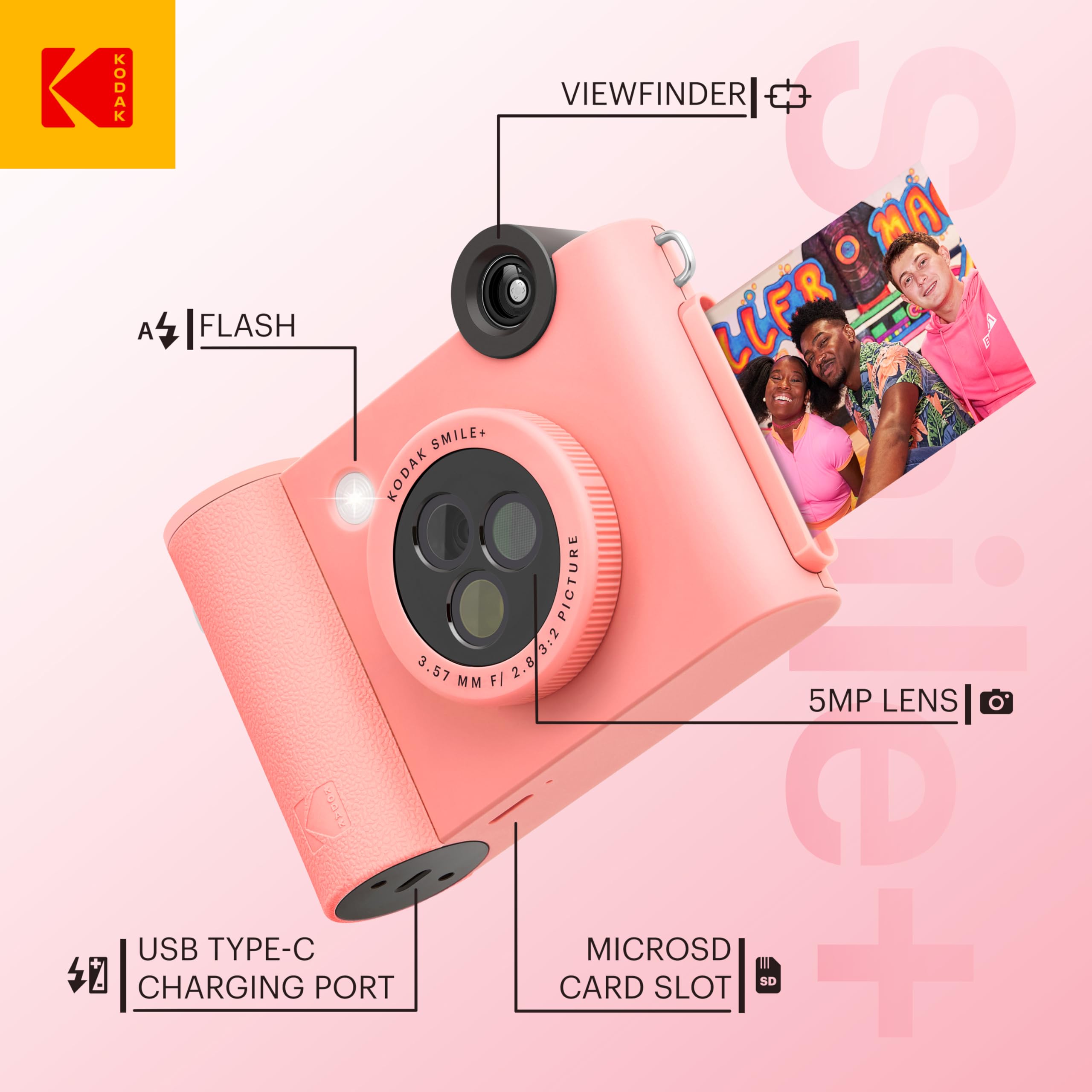 Foto 3 pulgar | Cámara Digital De Impresión Instantánea E Impresora Bluetooth Kodak Smile+ - Venta Internacional.