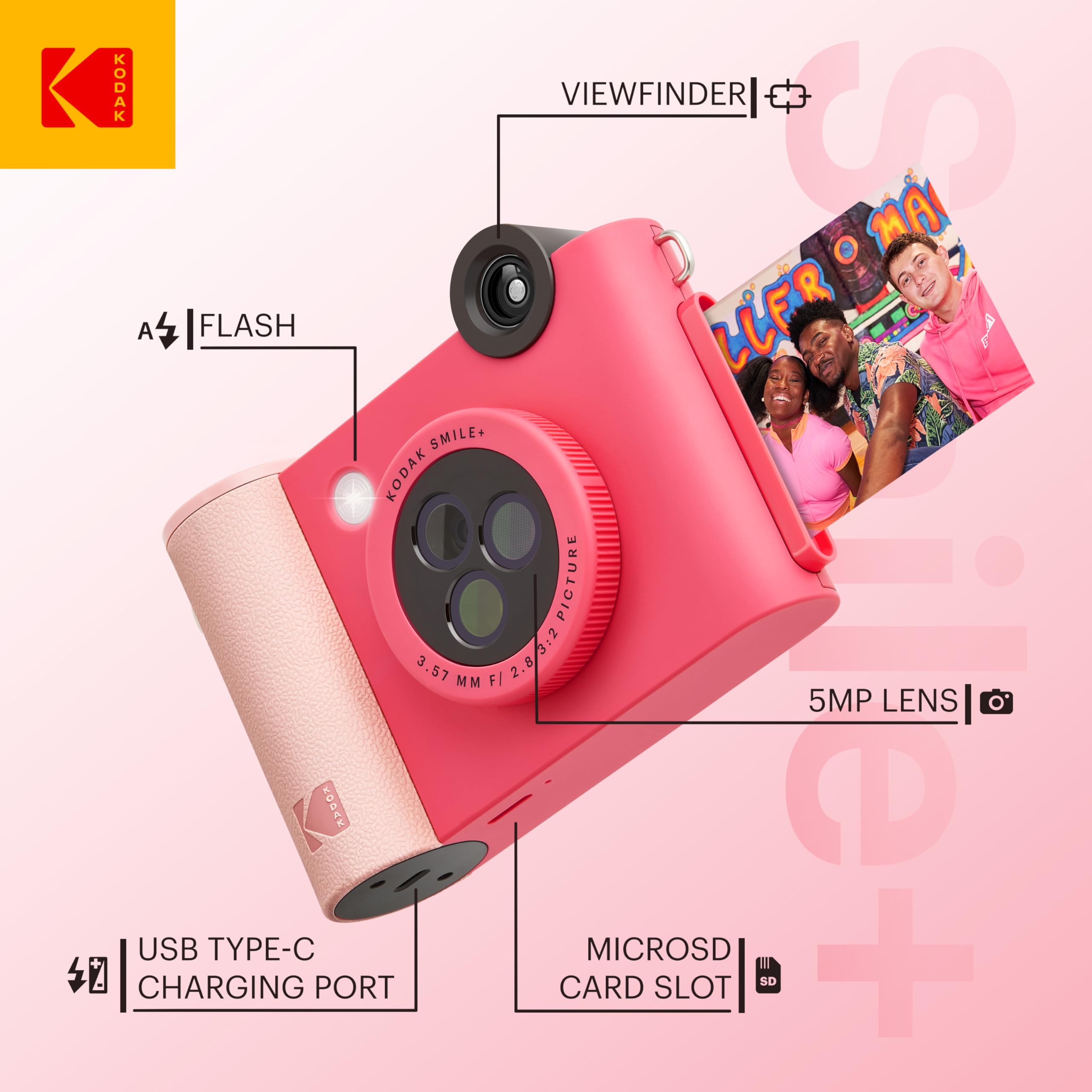 Foto 3 pulgar | Cámara E Impresora Kodak Smile+ 2 En 1 Con Estuche Y Papel - Fucsia - Venta Internacional.