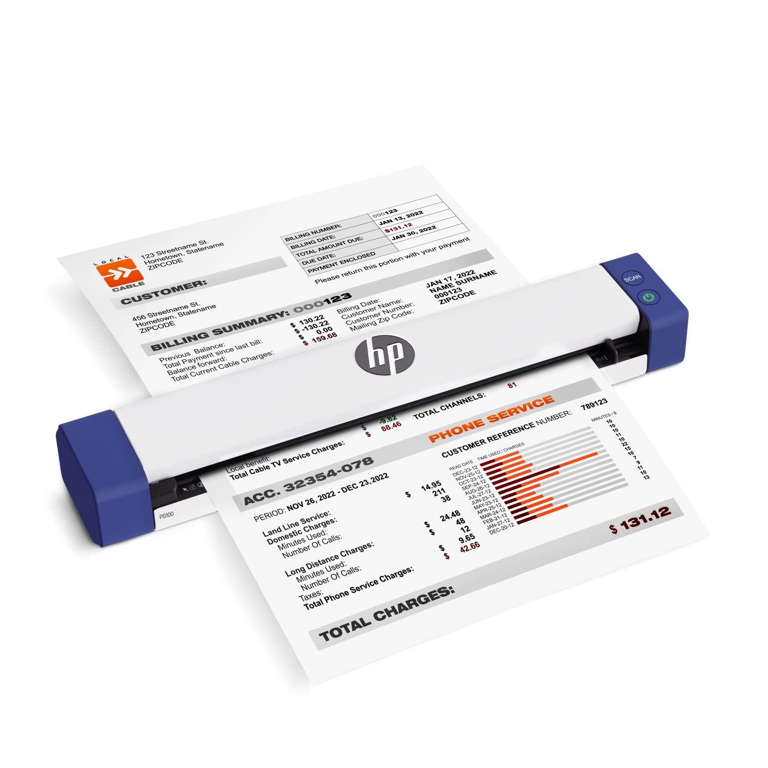 Foto 1 | Escáner Portátil Hp Hpps100 Usb Pequeño Para Documentos Y Fotografías - Venta Internacional.