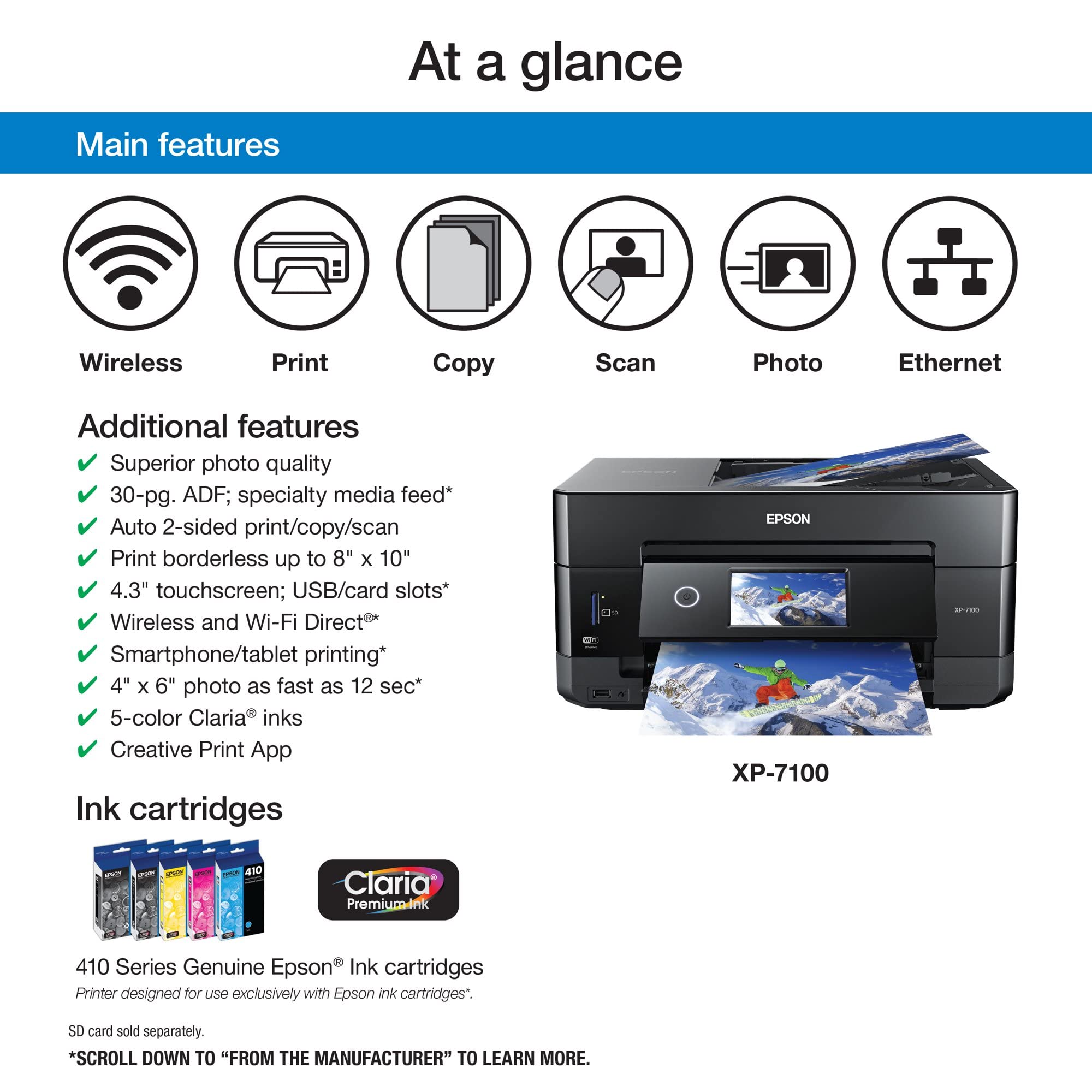 Foto 4 pulgar | Impresora De Inyección De Tinta A Color Inalámbrica Epson Expression Premium Xp-7100 - Venta Internacional.