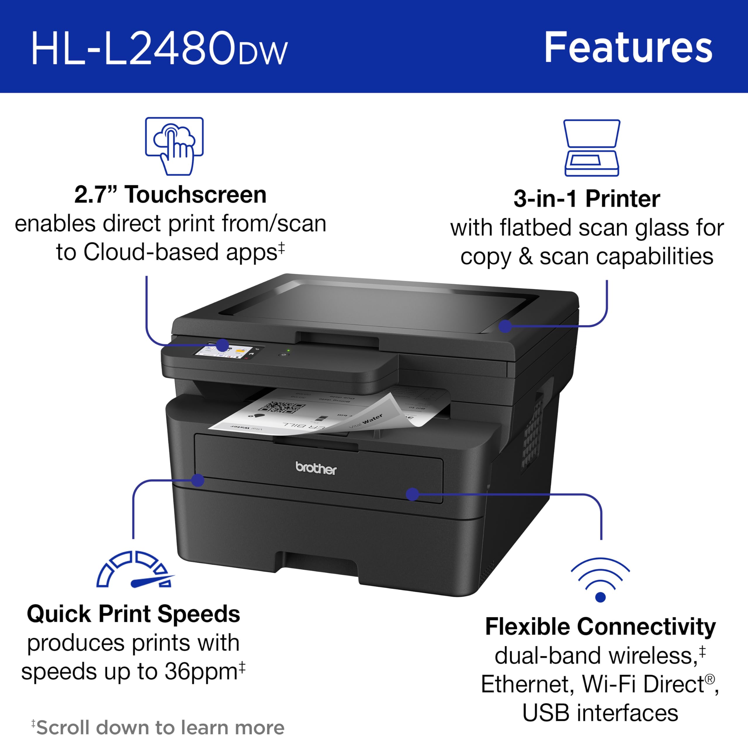 Foto 3 | Impresora Láser Monocromo Inalámbrica Brother Hl-l2480dw - Venta Internacional.